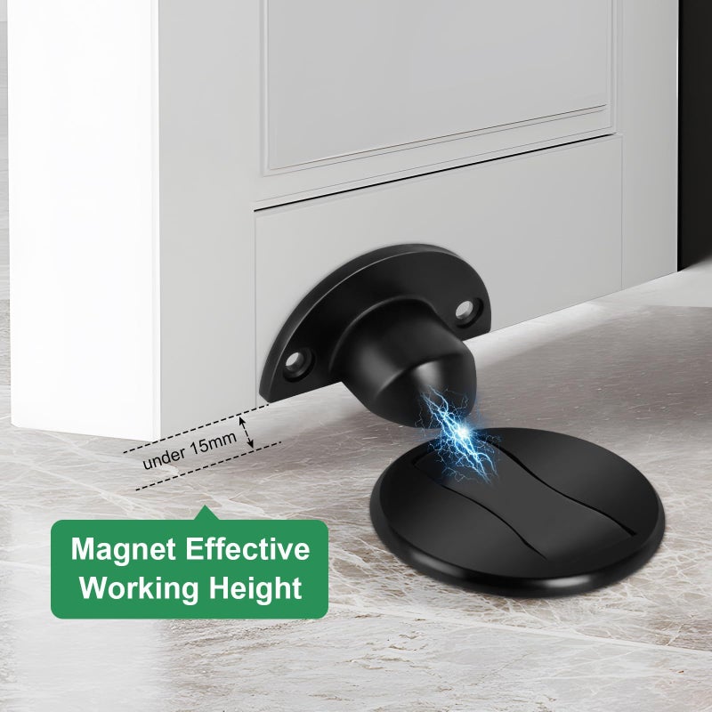 Gudui Magnetic Door Stoppers, Floor Mount Magnetic Door Stops, Stainless Steel Magnetic Door Holder Door Catch, Black Door Stoppers for Bottom of Door, 2 Pack - Image 4